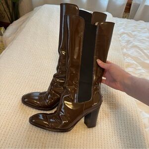 Tods brown patent leather boots sz 38